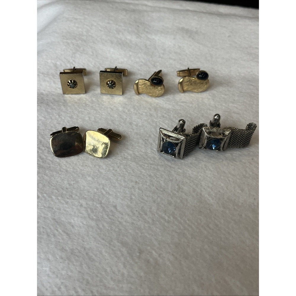 Vintage Men's Cufflinks Bundle 4 Pairs Gold and Silver Tone Mixed Styles